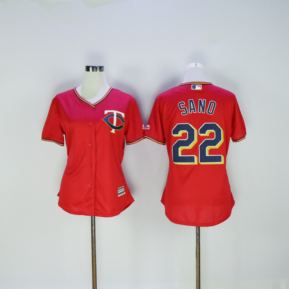 Women Minnesota Twins 22 Sano Red MLB Jerseys